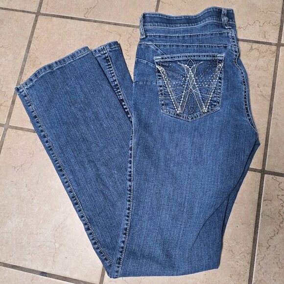 Wrangler Q-Baby No Gap Waistband Bootcut Blue Jeans Size 9/10 x 36 - Picture 1 of 10